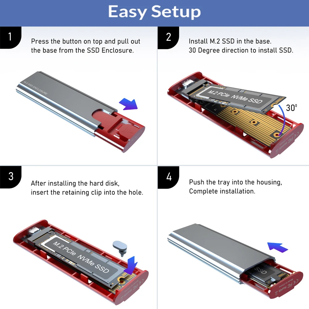 M.2 NVMe SSD Enclosure ,10Gbps USB-C to PCIe NVMe M.2 Hard Drive Enclosure